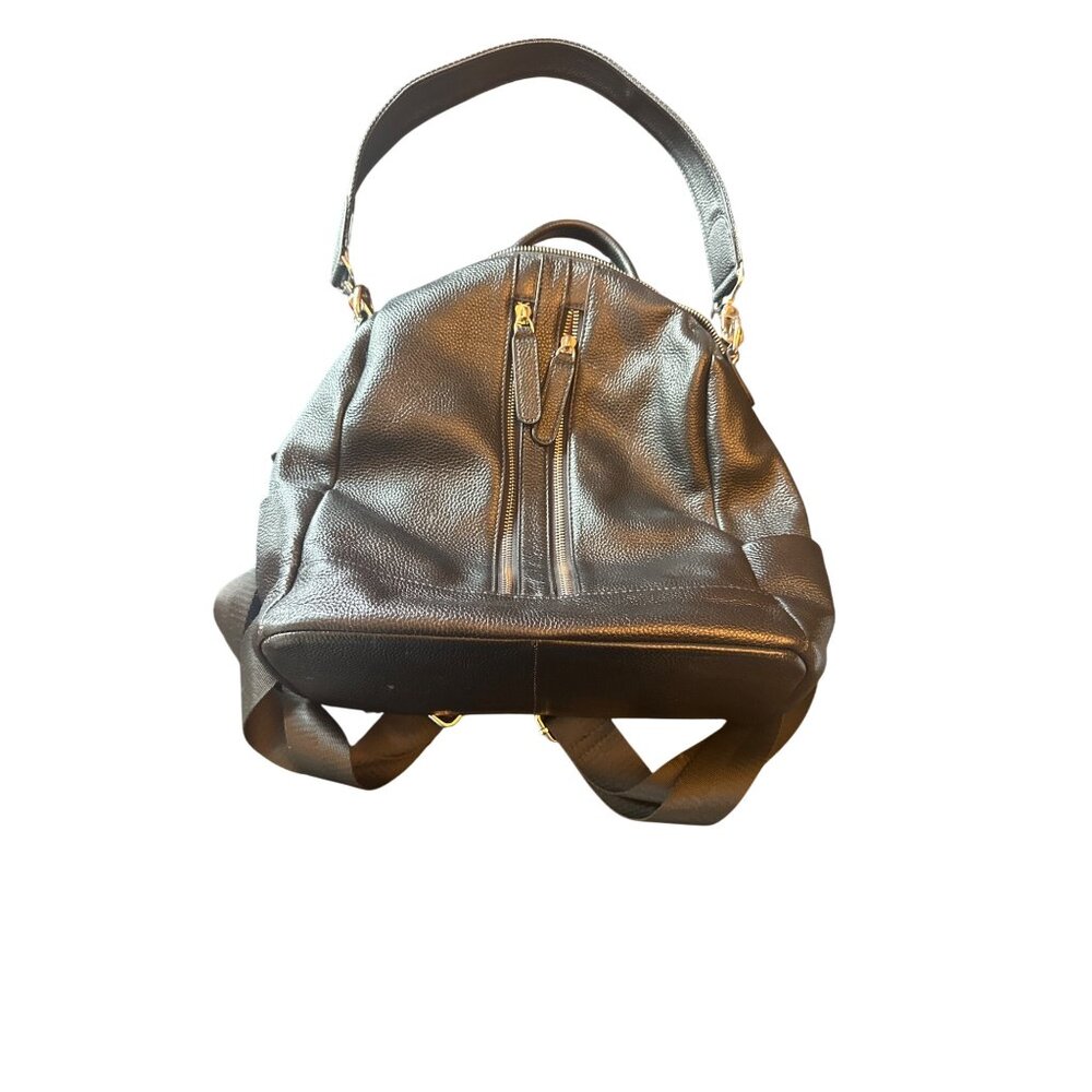 Convertible Black Leather Backpack & Shoulder Bag School Work‎ Collegiate